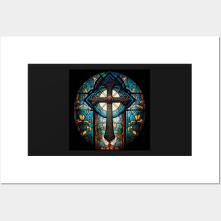 Holy Cross with Stained Glass Windows Posters and Art